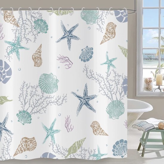 Unyqoos® Waterdicht douchegordijn met nautische print en kunststof haken