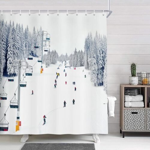 Unyqoos® Winterse Douchegordijn met Polyester Stof en Haken voor Badkamer