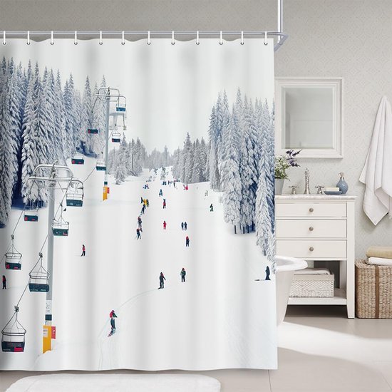 550x550-9406.jpg Unyqoos® Winterse Douchegordijn met Polyester Stof en Haken voor Badkamer