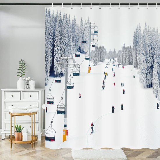 550x550-9407.jpg Unyqoos® Winterse Douchegordijn met Polyester Stof en Haken voor Badkamer