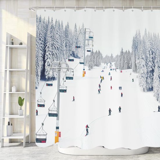 550x550-9408.jpg Unyqoos® Winterse Douchegordijn met Polyester Stof en Haken voor Badkamer