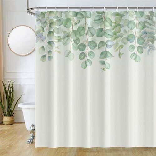 Unyqoos® Elegant Douchegordijn met Groene Aquarelbladeren voor Luxe Badkamerervaring, Schimmelbestendig en Waterafstotend met Installatiegemak