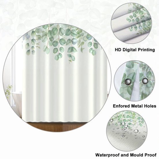 Unyqoos® Elegant Douchegordijn met Groene Aquarelbladeren voor Luxe Badkamerervaring, Schimmelbestendig en Waterafstotend met Installatiegemak