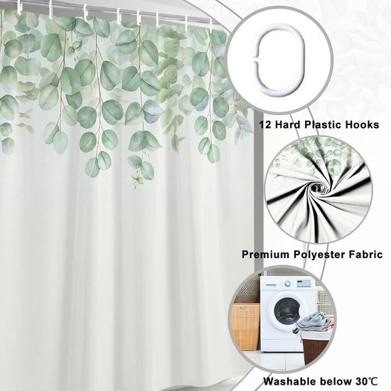Unyqoos® Elegant Douchegordijn met Groene Aquarelbladeren voor Luxe Badkamerervaring, Schimmelbestendig en Waterafstotend met Installatiegemak
