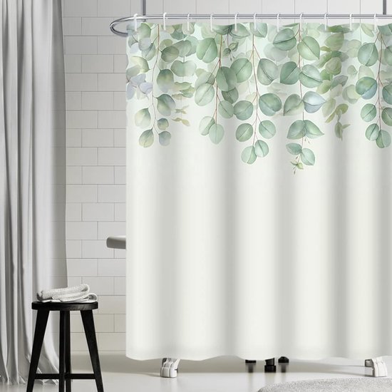 Unyqoos® Elegant Douchegordijn met Groene Aquarelbladeren voor Luxe Badkamerervaring, Schimmelbestendig en Waterafstotend met Installatiegemak