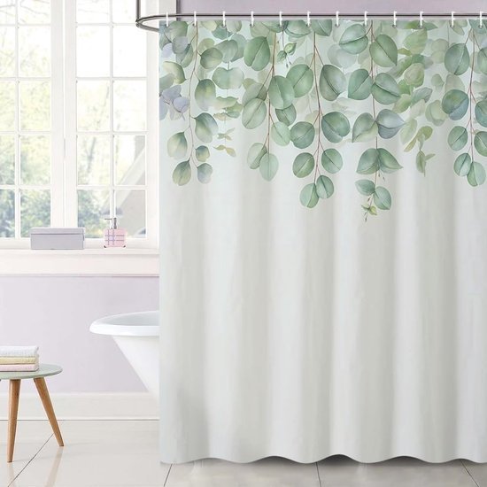 Unyqoos® Elegant Douchegordijn met Groene Aquarelbladeren voor Luxe Badkamerervaring, Schimmelbestendig en Waterafstotend met Installatiegemak
