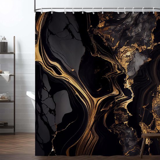 Unyqoos® Luxe douchegordijn met gouden accenten en marmerlook voor badkamer