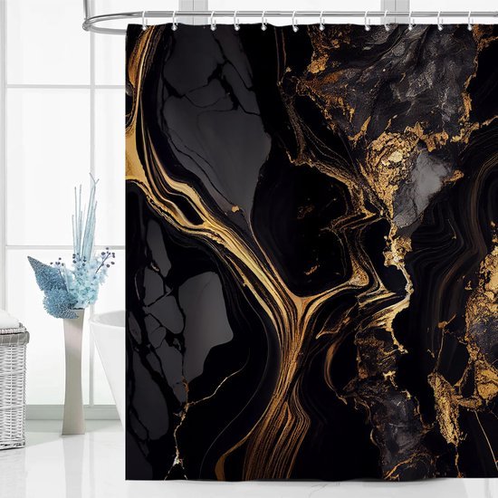 Unyqoos® Luxe douchegordijn met gouden accenten en marmerlook voor badkamer