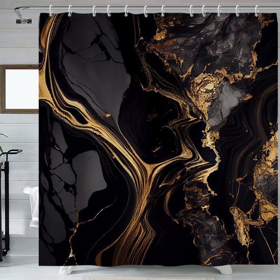 Unyqoos® Luxe douchegordijn met gouden accenten en marmerlook voor badkamer