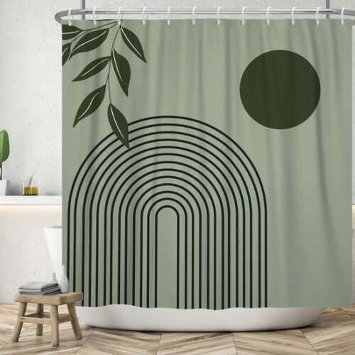 550x550-9444.jpg Unyqoos® Stijlvol en Functioneel Douchegordijn met Abstracte Kunst en Groene Bladeren Motief