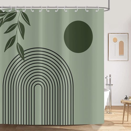 Unyqoos® Stijlvol en Functioneel Douchegordijn met Abstracte Kunst en Groene Bladeren Motief