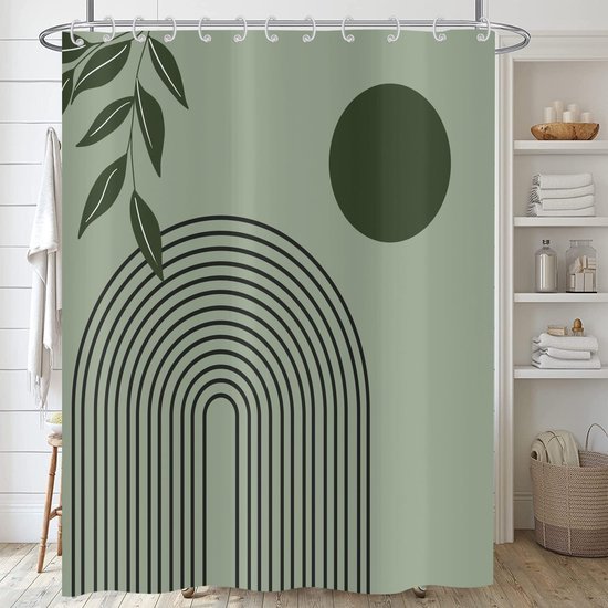 Unyqoos® Stijlvol en Functioneel Douchegordijn met Abstracte Kunst en Groene Bladeren Motief