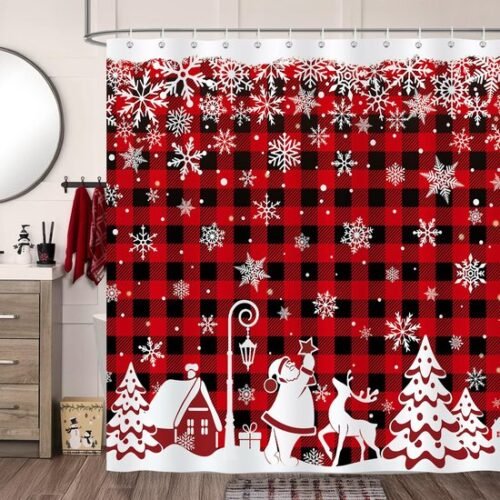 550x550-9450.jpg Unyqoos® Waterdicht douchegordijn met winterse kerstprint en sneeuwvlokkenontwerp