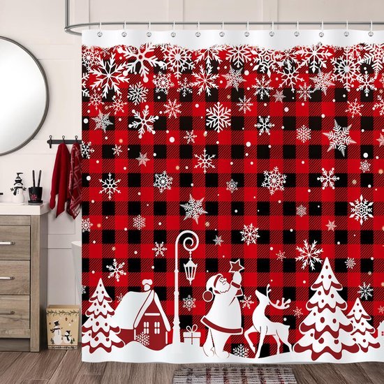 550x550-9450.jpg Unyqoos® Waterdicht douchegordijn met winterse kerstprint en sneeuwvlokkenontwerp