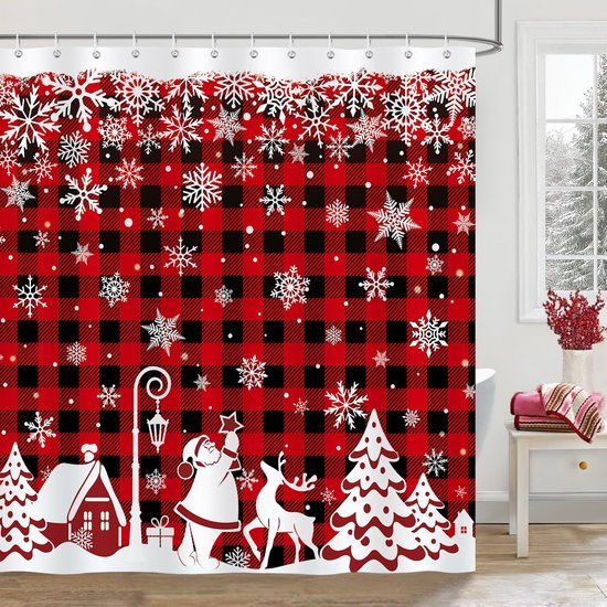 550x550-9452.jpg Unyqoos® Waterdicht douchegordijn met winterse kerstprint en sneeuwvlokkenontwerp