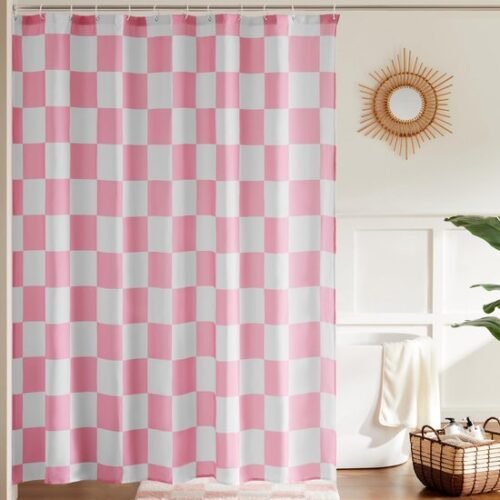 550x550-9458.jpg Unyqoos® Roze geruit douchegordijn met vintage design voor stijlvolle badkamer