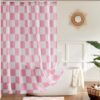 550x550-9460.jpg Unyqoos® Roze geruit douchegordijn met vintage design voor stijlvolle badkamer
