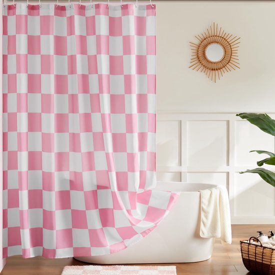 550x550-9460.jpg Unyqoos® Roze geruit douchegordijn met vintage design voor stijlvolle badkamer