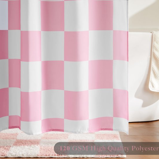 550x550-9461.jpg Unyqoos® Roze geruit douchegordijn met vintage design voor stijlvolle badkamer