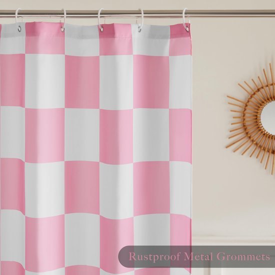 550x550-9465.jpg Unyqoos® Roze geruit douchegordijn met vintage design voor stijlvolle badkamer