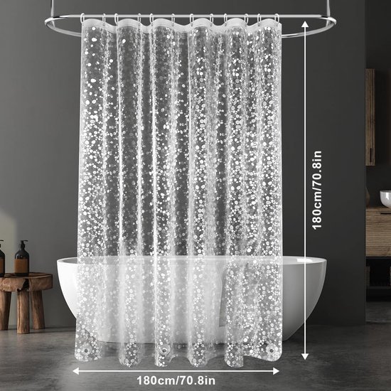 Unyqoos® Waterafstotend en Schimmelbestendig Douchegordijn met 3D Kiezelstenen Ontwerp, 180 x 180 cm
