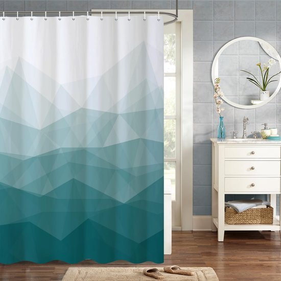 550x550-9494.jpg Unyqoos® Waterafstotend polyester douchegordijn met geometrisch bergontwerp en haken