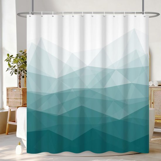 550x550-9495.jpg Unyqoos® Waterafstotend polyester douchegordijn met geometrisch bergontwerp en haken