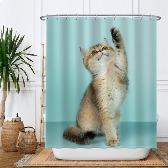 Unyqoos® Charmant Douchegordijn met Kattenprint voor Stijlvolle Badkamerinrichting - 180 x 200 cm - Inclusief Ringen