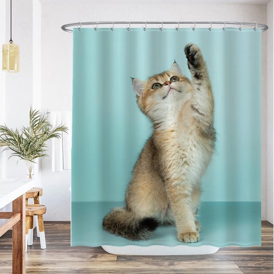 Unyqoos® Charmant Douchegordijn met Kattenprint voor Stijlvolle Badkamerinrichting - 180 x 200 cm - Inclusief Ringen