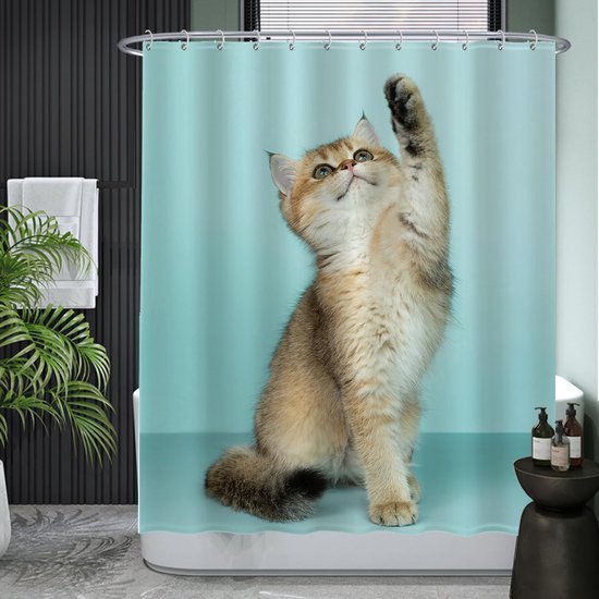 Unyqoos® Charmant Douchegordijn met Kattenprint voor Stijlvolle Badkamerinrichting - 180 x 200 cm - Inclusief Ringen