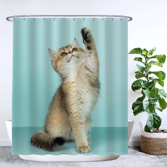 Unyqoos® Charmant Douchegordijn met Kattenprint voor Stijlvolle Badkamerinrichting - 180 x 200 cm - Inclusief Ringen