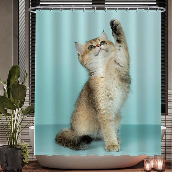 Unyqoos® Charmant Douchegordijn met Kattenprint voor Stijlvolle Badkamerinrichting - 180 x 200 cm - Inclusief Ringen