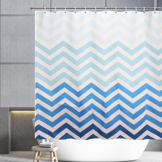 550x550-9526.jpg Unyqoos® Stijlvol textiel douchegordijn met blauw-wit kleurverloop en chevron patroon