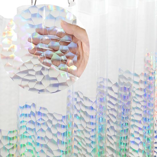 Unyqoos® Holografisch waterafstotend douchegordijn met metalen ogen en 3D-design