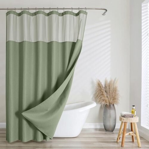 550x550-9537.jpg Unyqoos® Waterdicht douchegordijn met wafelweefsel en gaasvenster voor hoteluitstraling,groen,183 cm