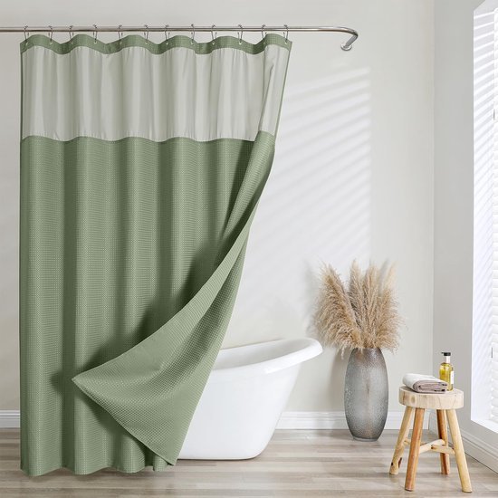 Unyqoos® Waterdicht douchegordijn met wafelweefsel en gaasvenster voor hoteluitstraling,groen,183 cm