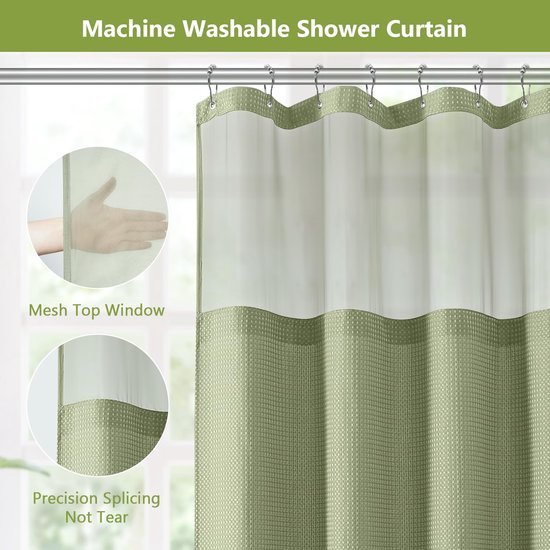 Unyqoos® Waterdicht douchegordijn met wafelweefsel en gaasvenster voor hoteluitstraling,groen,183 cm