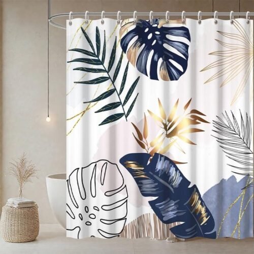 550x550-9544.jpg Unyqoos® Tropische douchegordijn stof met palmbladeren en 12 haken