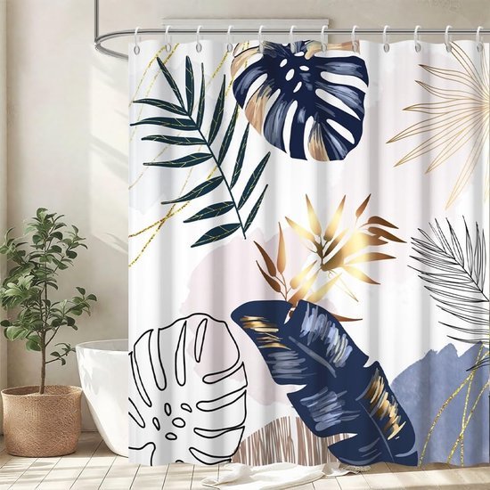 550x550-9545.jpg Unyqoos® Tropische douchegordijn stof met palmbladeren en 12 haken