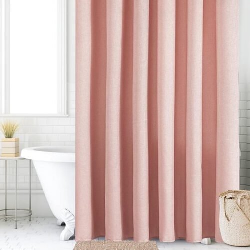 550x550-9585.jpg Unyqoos® Roze waterdichte textiele douchegordijn met linnenlook en ringen