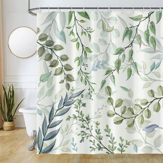 Unyqoos® Groen Eucalyptus Douchegordijn met Waterafstotend en Schimmelbestendig Polyester, Inclusief Haken
