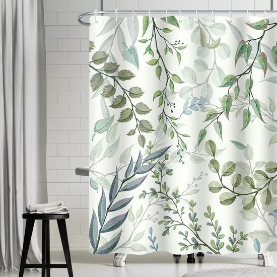 Unyqoos® Groen Eucalyptus Douchegordijn met Waterafstotend en Schimmelbestendig Polyester, Inclusief Haken