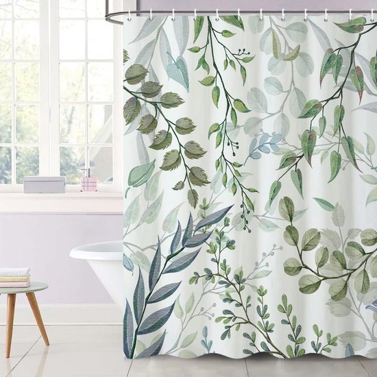 Unyqoos® Groen Eucalyptus Douchegordijn met Waterafstotend en Schimmelbestendig Polyester, Inclusief Haken