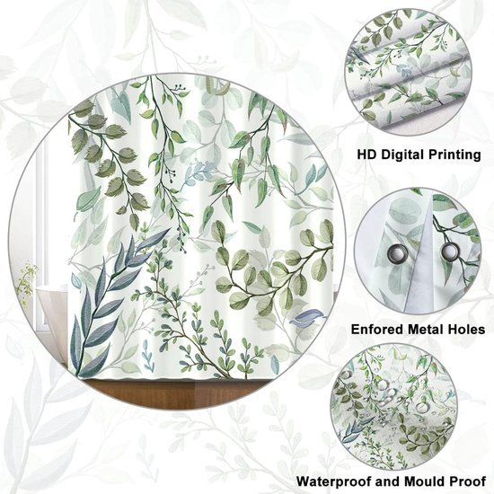 Unyqoos® Groen Eucalyptus Douchegordijn met Waterafstotend en Schimmelbestendig Polyester, Inclusief Haken