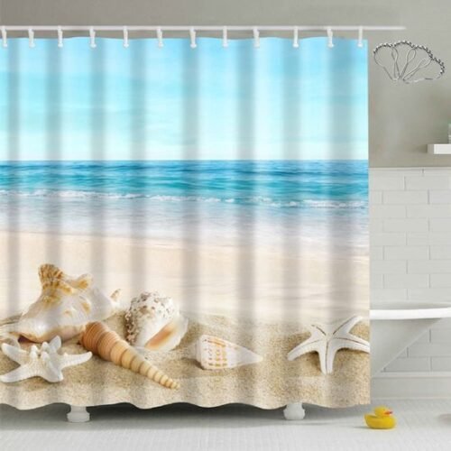 Unyqoos® Decoratief Douchegordijn Met Oceaanlandschap En Tropische Motieven Voor Badkamer 180 x 200 cm