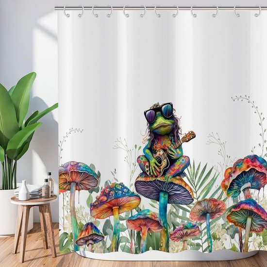Unyqoos® Uniek Douchegordijn met Kleurrijke Kikker en Bloemen Ontwerp, 180 x 200 cm, Waterbestendig