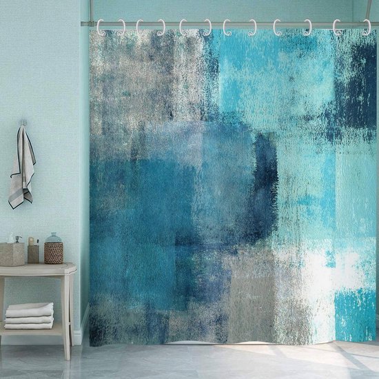 Unyqoos® Stijlvol Turquoise Douchegordijn met Abstracte Kunst voor Moderne Badkamers, Waterdicht en Wasbaar, Inclusief Haken