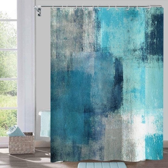 Unyqoos® Stijlvol Turquoise Douchegordijn met Abstracte Kunst voor Moderne Badkamers, Waterdicht en Wasbaar, Inclusief Haken