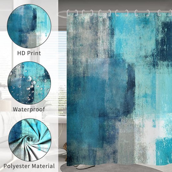 Unyqoos® Stijlvol Turquoise Douchegordijn met Abstracte Kunst voor Moderne Badkamers, Waterdicht en Wasbaar, Inclusief Haken