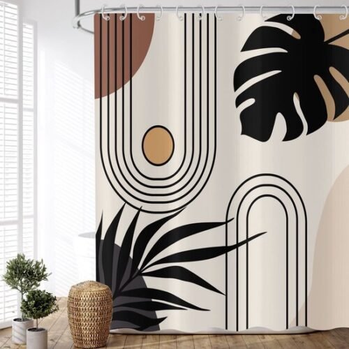 Unyqoos® Elegant en Modern Douchegordijn met Boho-Design, Abstracte Patronen en Waterdichte Functie, Inclusief Haken